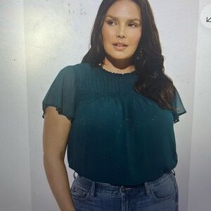 Torrid chiffon ruffle smocked Teal Blouse for Women. Size L